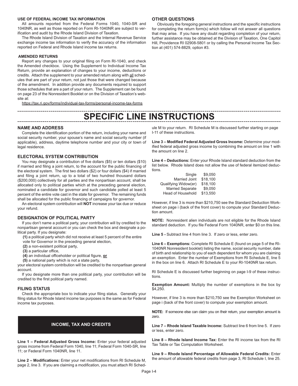 Instructions for Form RI-1040NR Nonresident Individual Income Tax Return - Rhode Island, Page 4