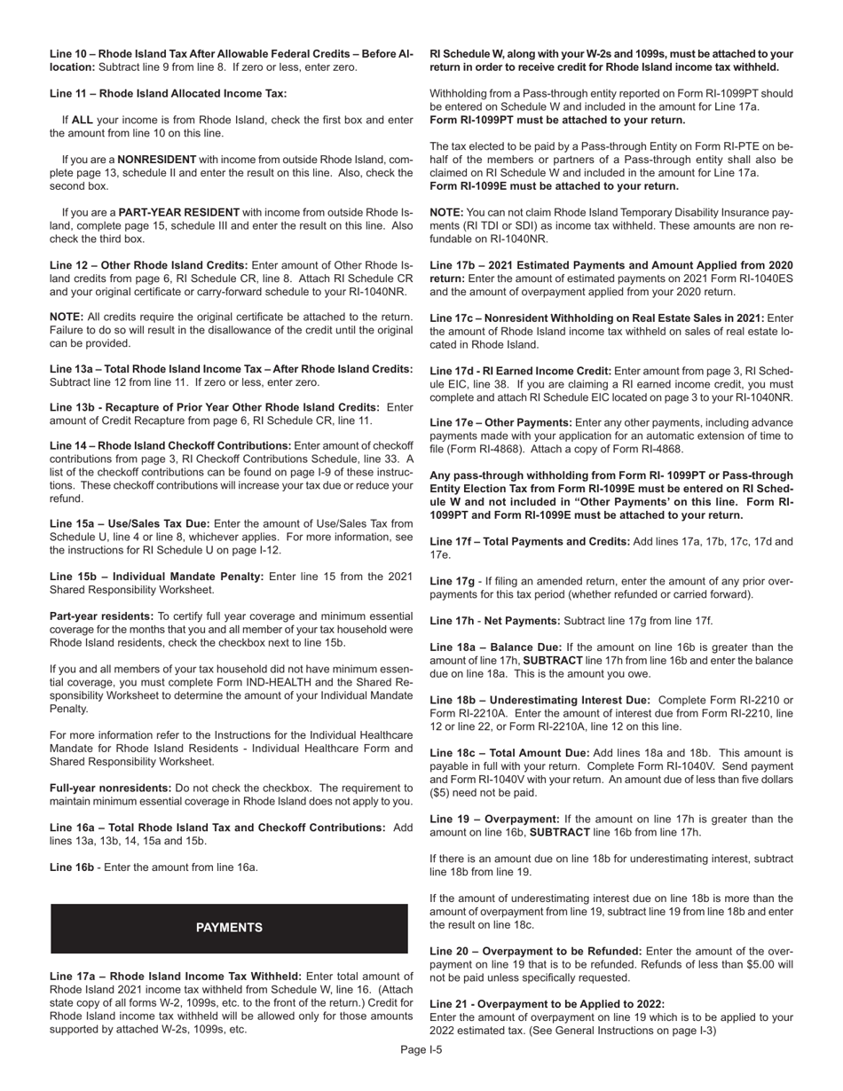 Instructions for Form RI-1040NR Nonresident Individual Income Tax Return - Rhode Island, Page 5