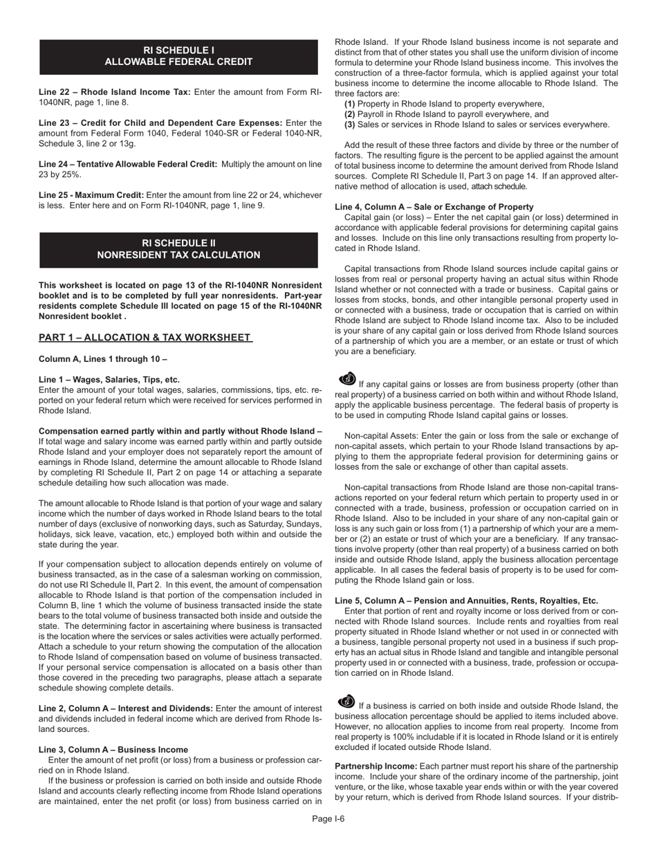Instructions for Form RI-1040NR Nonresident Individual Income Tax Return - Rhode Island, Page 6