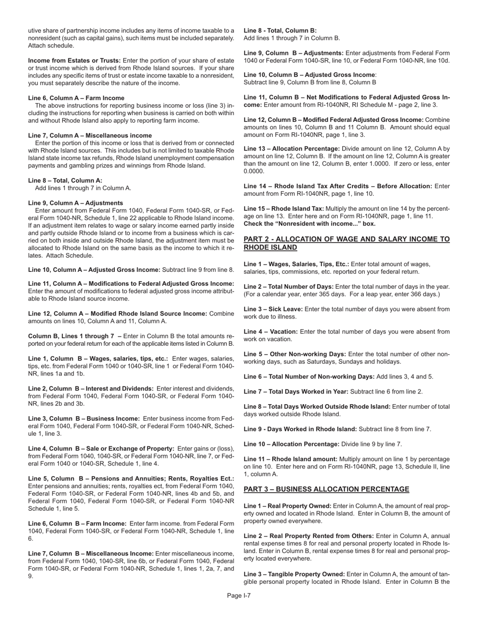Instructions for Form RI-1040NR Nonresident Individual Income Tax Return - Rhode Island, Page 7