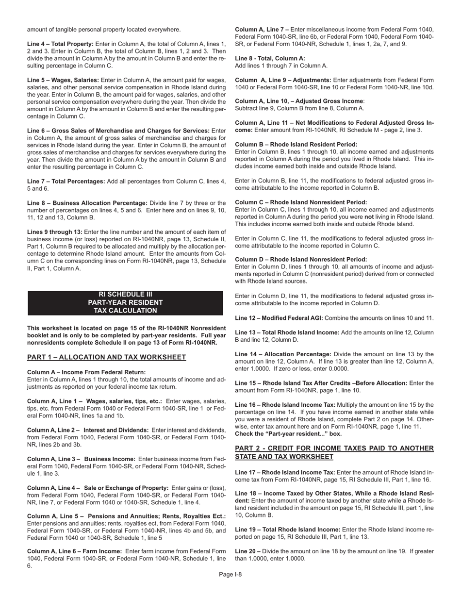 Instructions for Form RI-1040NR Nonresident Individual Income Tax Return - Rhode Island, Page 8