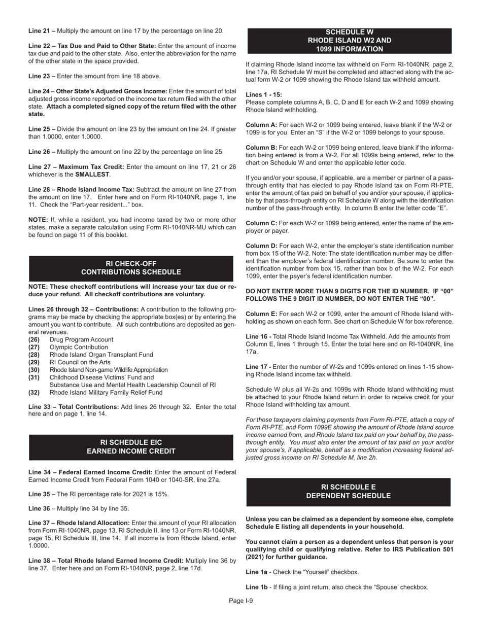 Instructions for Form RI-1040NR Nonresident Individual Income Tax Return - Rhode Island, Page 9