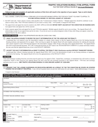 Form AA-33 &quot;Traffic Violations Bureau (Tvb) Appeal Form&quot; - New York