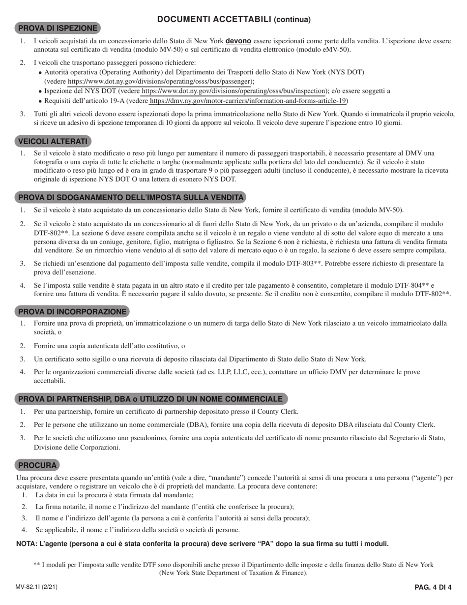 Instructions for Form MV-82I Vehicle Registration / Title Application - New York (Italian), Page 4