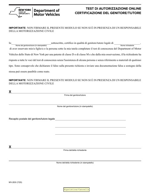 Form MV-263I Online Permit Test Parent/Guardian Certification - New York (Italian)