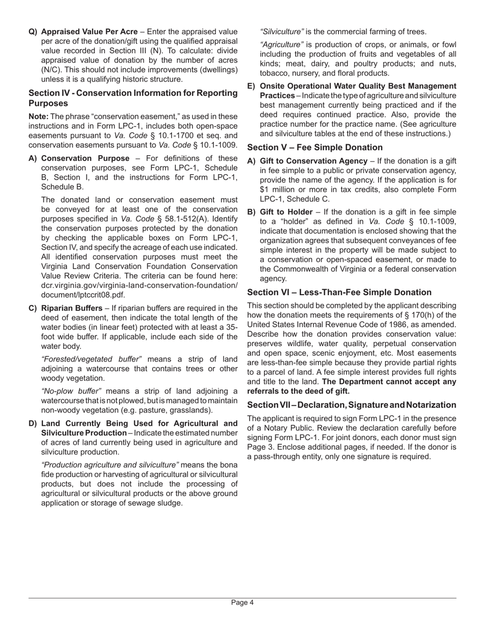 Instructions for Form LPC-1 Application for a Land Preservation Credit - Virginia, Page 4