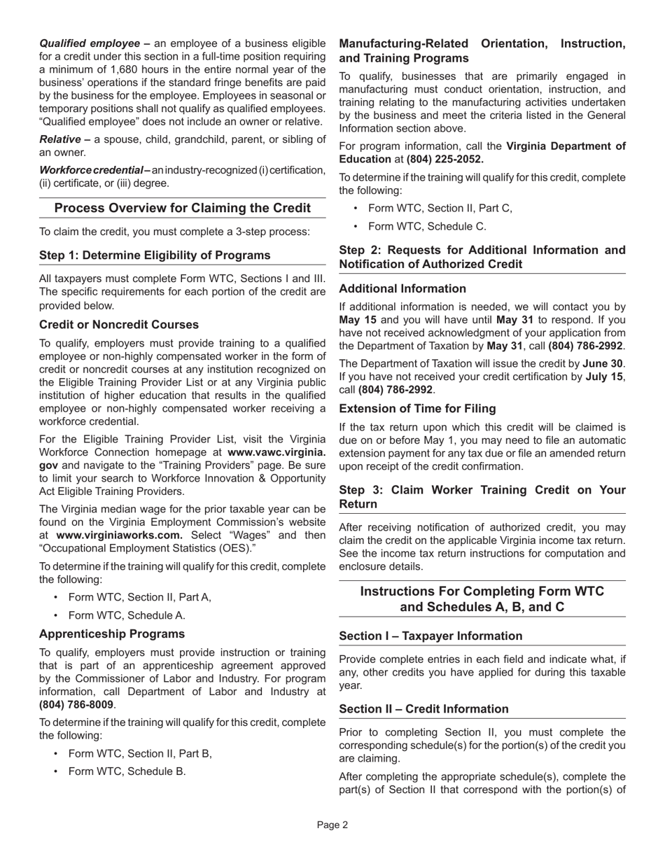 Form WTC Worker Training Tax Credit Application - Virginia, Page 6