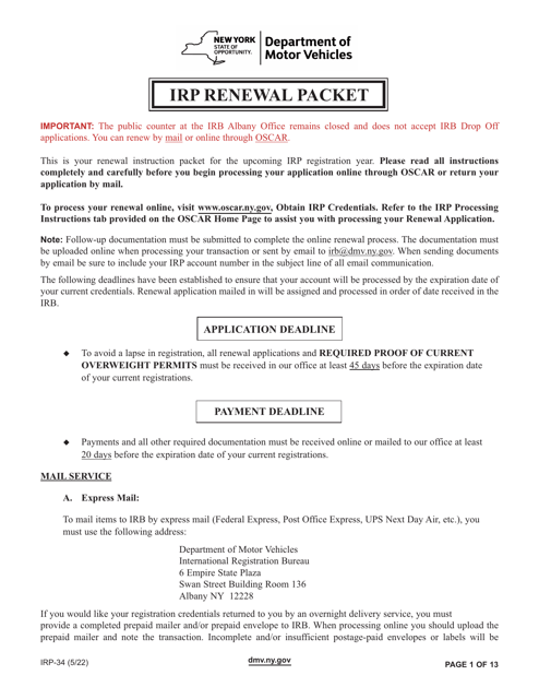 Form IRP-34  Printable Pdf