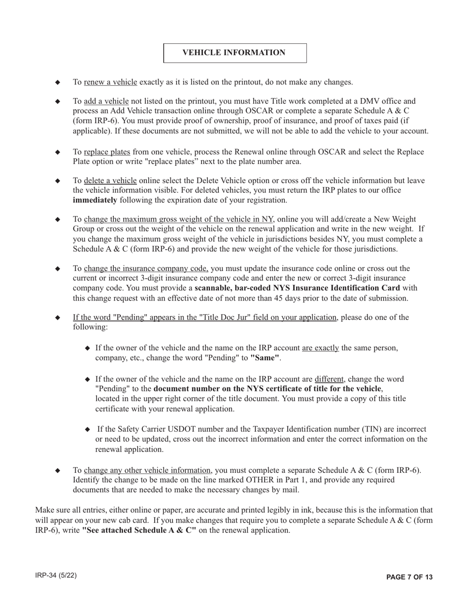 Form IRP-34 Irp Renewal Packet - New York, Page 7