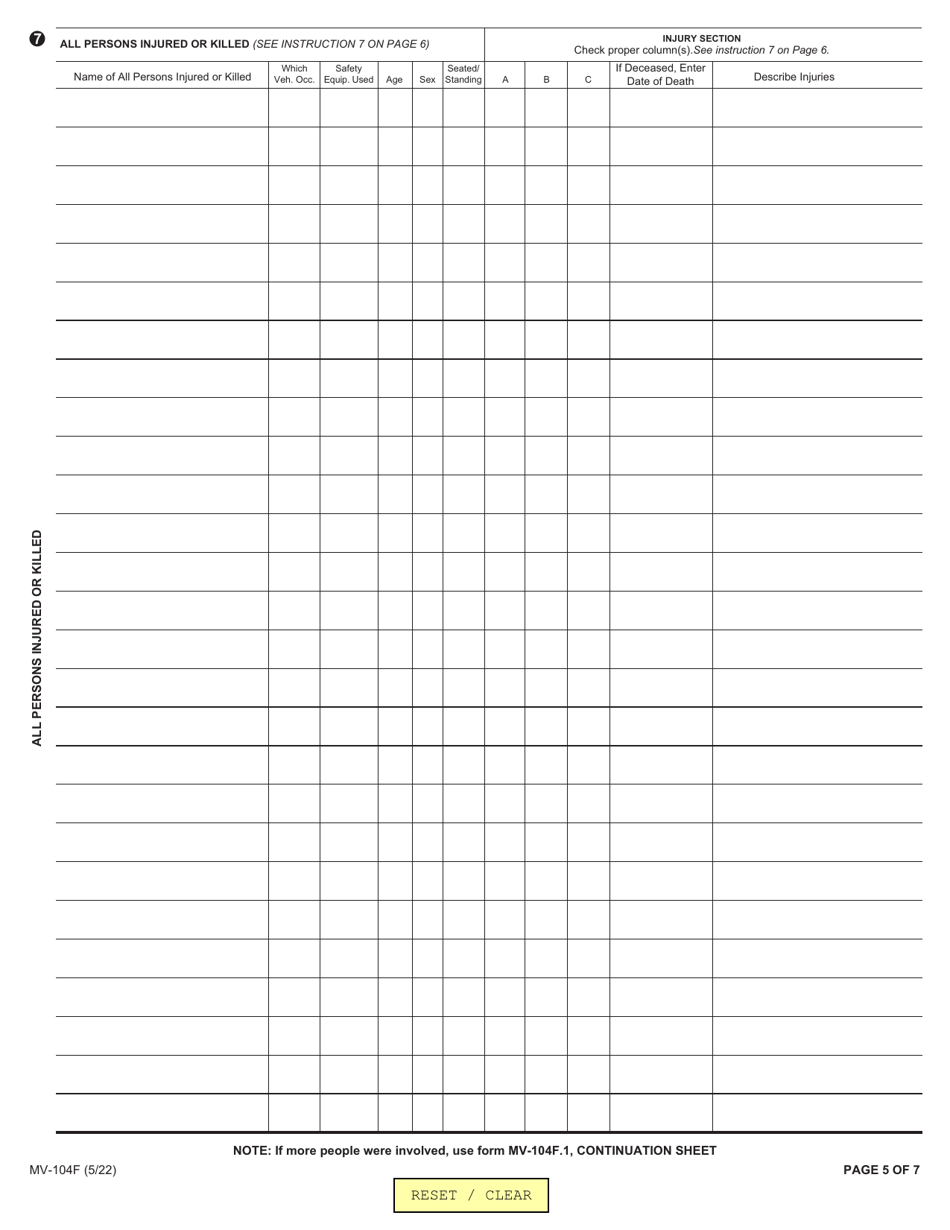 Form MV-104F Accident Report for School Vehicles Transporting Pupils / Teachers / Supervisors - New York, Page 5
