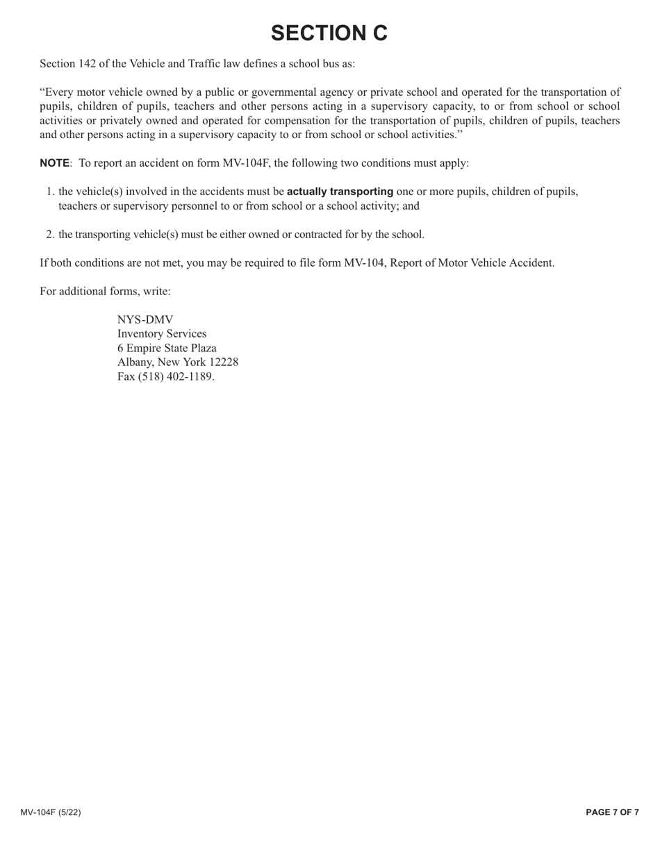 Form MV-104F Accident Report for School Vehicles Transporting Pupils / Teachers / Supervisors - New York, Page 7