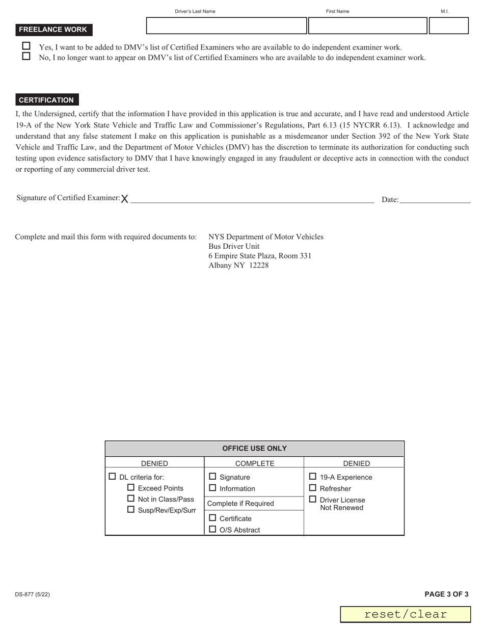 Form DS-877 Article 19-a Certified Examiner Application for Renewal or Amendment - New York, Page 3