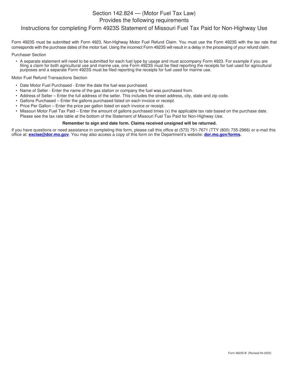 Form 4923S-B $0.195 Tax Rate Statement of Missouri Fuel Tax Paid for Non-highway Use - Missouri, Page 2