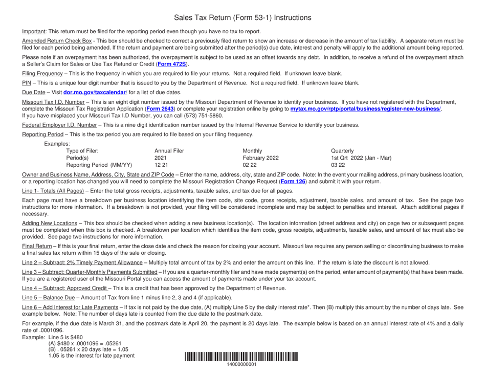 Form 53-1 Sales Tax Return - Missouri, Page 3