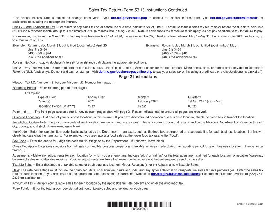 Form 53-1 Sales Tax Return - Missouri, Page 4