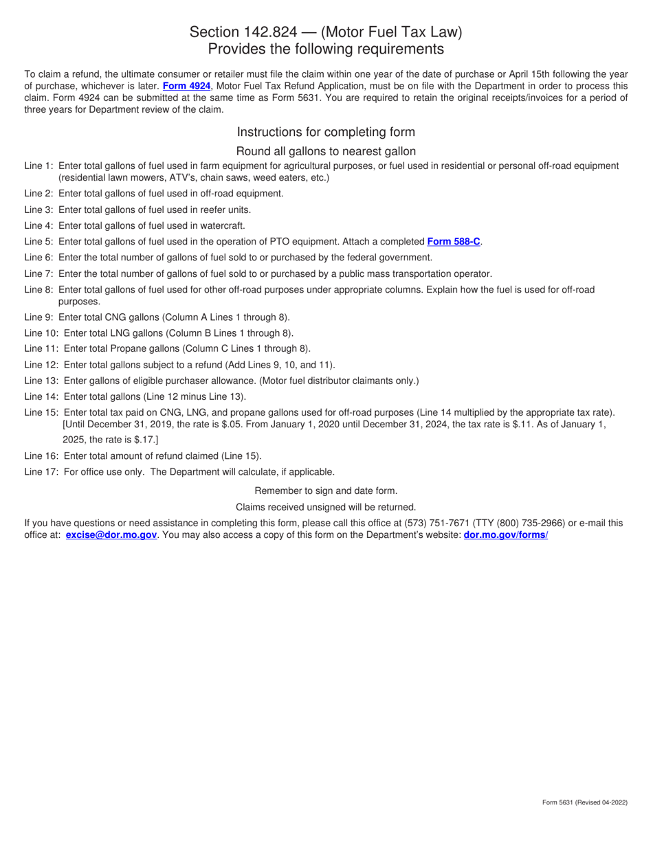 Form 5631 Motor Fuel Refund Claim (Compressed Natural Gas (Cng), Liquefied Natural Gas (Lng), and Propane Only) - Missouri, Page 2