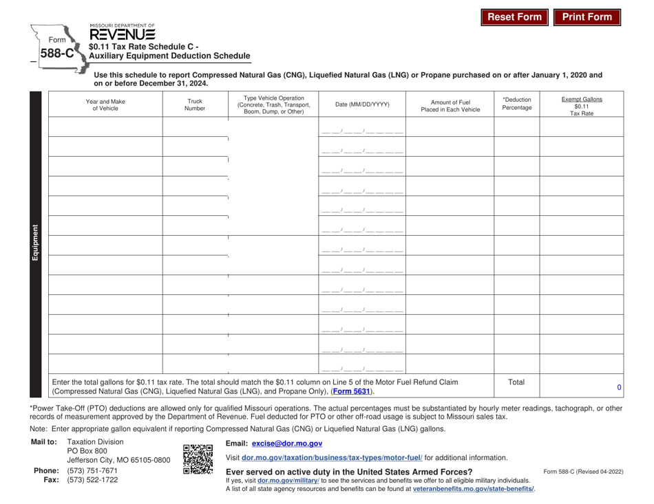 Form 588-C Schedule C $0.11 Tax Rate - Auxiliary Equipment Deduction Schedule - Missouri, Page 1