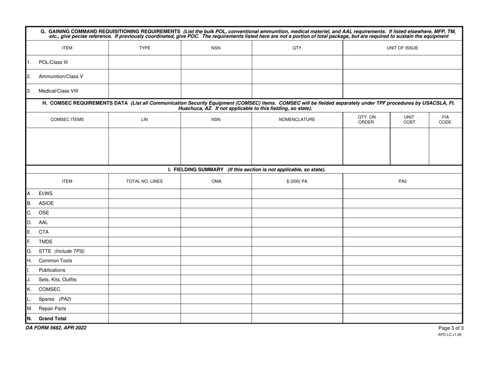 DA Form 5682 Materiel Requirements List, Page 3