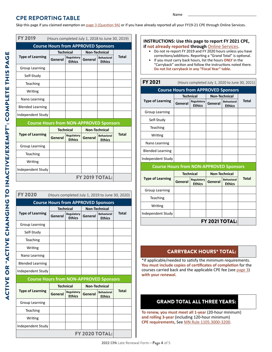 Individual CPA Late Certificate Renewal - Minnesota, Page 5