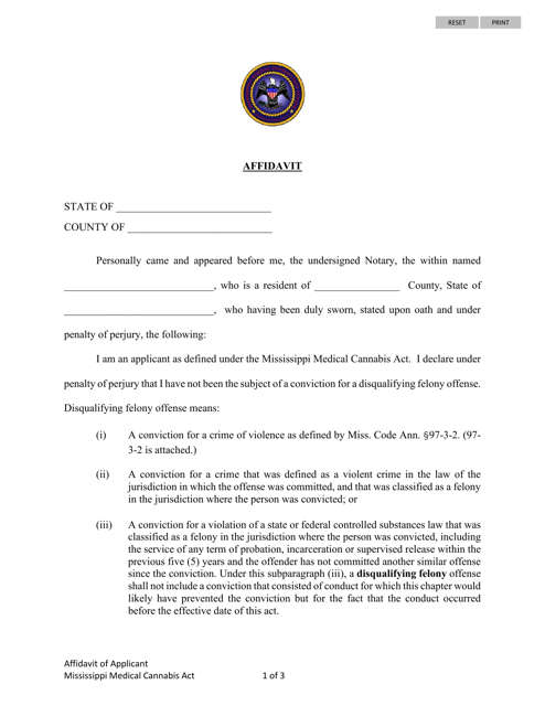 Affidavit of Background Check - Mississippi Download Pdf