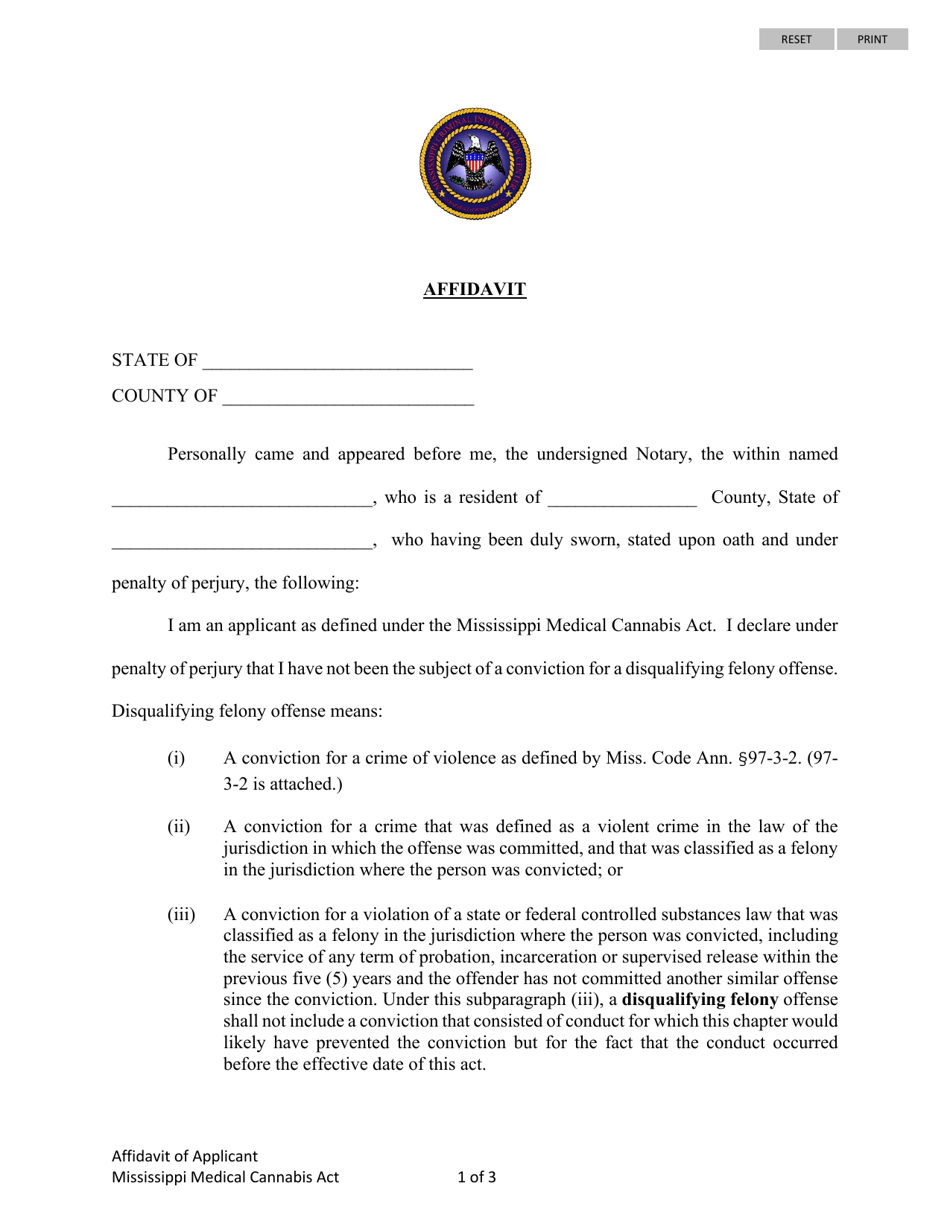 Affidavit of Background Check - Mississippi, Page 1