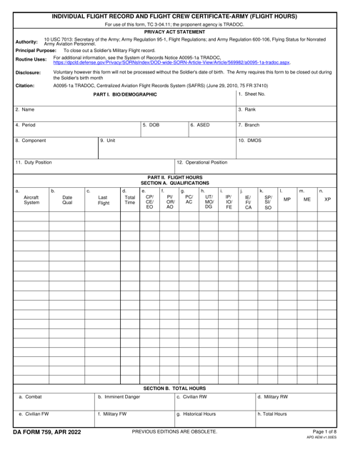 DA Form 759  Printable Pdf