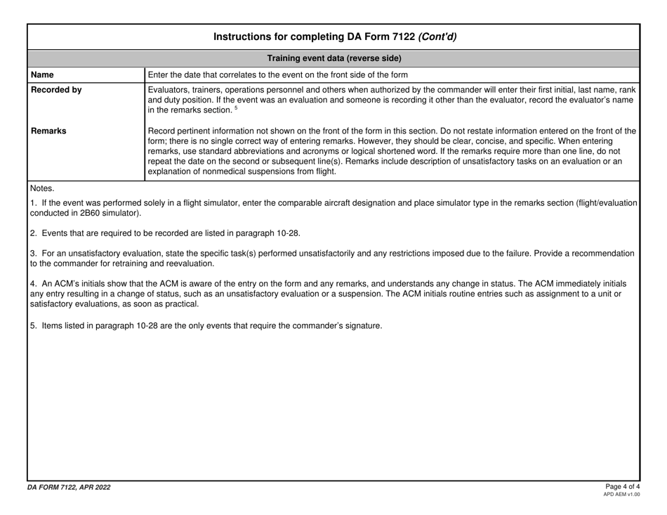 DA Form 7122 Crew Member Training Record, Page 4