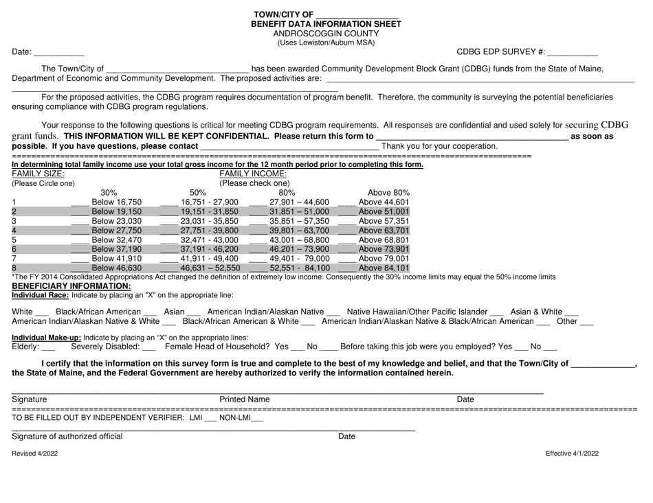 Edp Benefit Data Information Sheet - Androscoggin County - Maine, Page 1