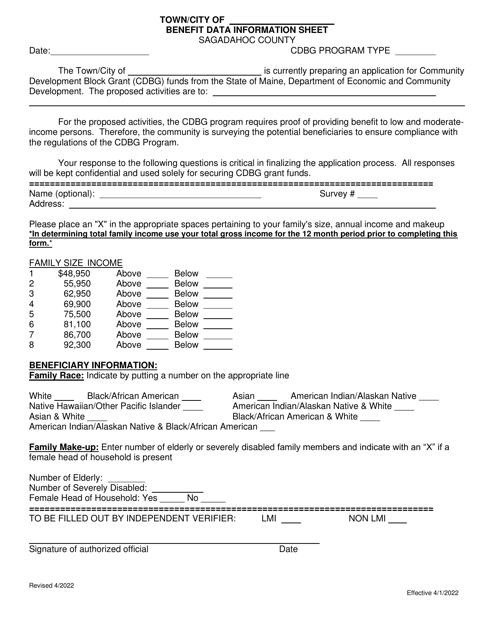 Benefit Data Information Sheet - Sagadahoc County - Maine