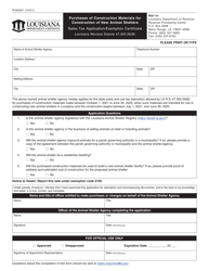 Document preview: Form R-85001 Purchases of Construction Materials for Construction of New Animal Shelters Sales Tax Application/Exemption Certificate - Louisiana