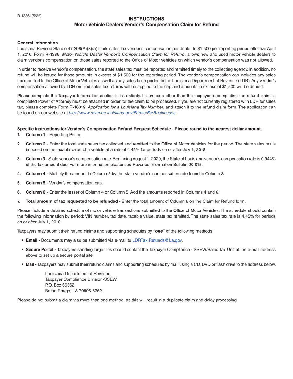 Form R-1386 Motor Vehicle Dealers Vendors Compensation Claim for Refund - Louisiana, Page 3