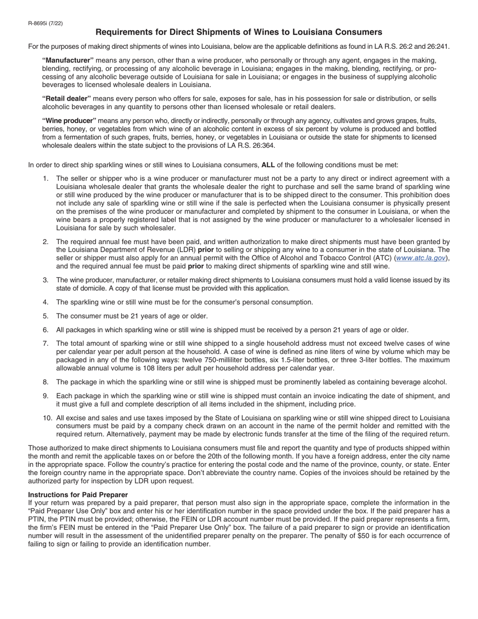 Form R-8695 Application for Authority to Make Direct Shipments of Wines to Louisiana Consumers - Louisiana, Page 2