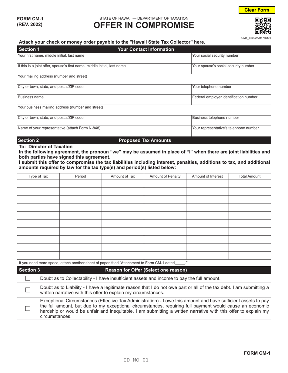 Form CM-1 Offer in Compromise - Hawaii, Page 1