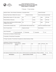 Form ECG-1A (State Form 53055) &quot;Application for Electronic Cigarette Retail Dealer's Certificate&quot; - Indiana