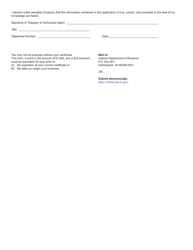 Form ECG-1A (State Form 53055) Application for Electronic Cigarette Retail Dealer&#039;s Certificate - Indiana, Page 2