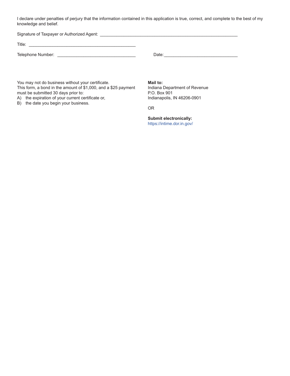 Form ECG-1A (State Form 53055) Application for Electronic Cigarette Retail Dealers Certificate - Indiana, Page 2