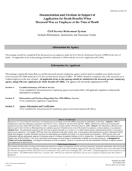 Document preview: Form SF-2800A Documentation and Elections in Support of Application for Death Benefits When Deceased Was an Employee at the Time of Death - Civil Service Retirement System