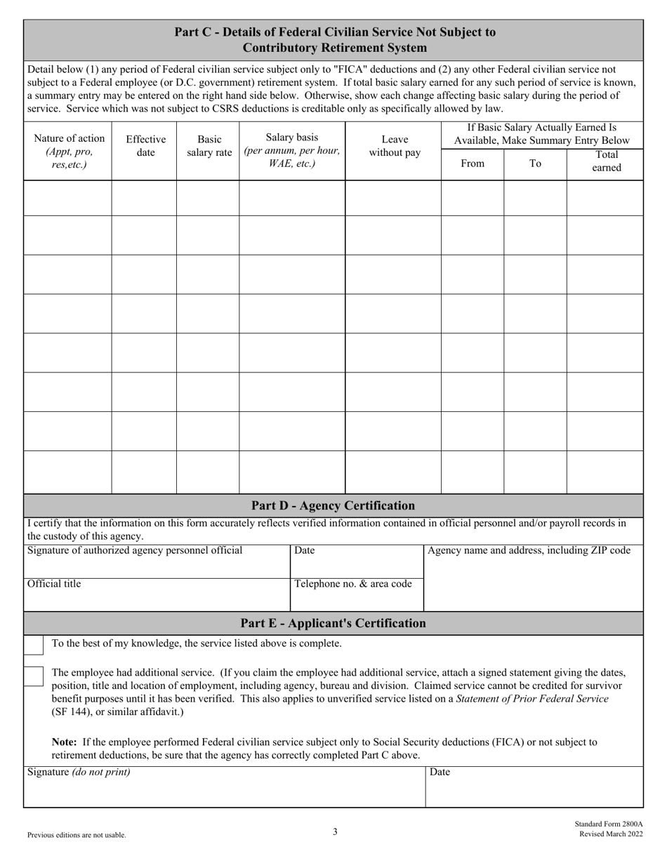 Form SF-2800A Documentation and Elections in Support of Application for Death Benefits When Deceased Was an Employee at the Time of Death - Civil Service Retirement System, Page 3