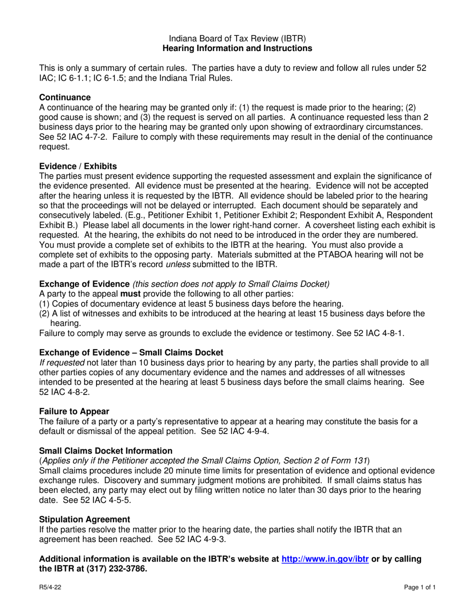 Hearing Information and Instructions - Indiana, Page 1