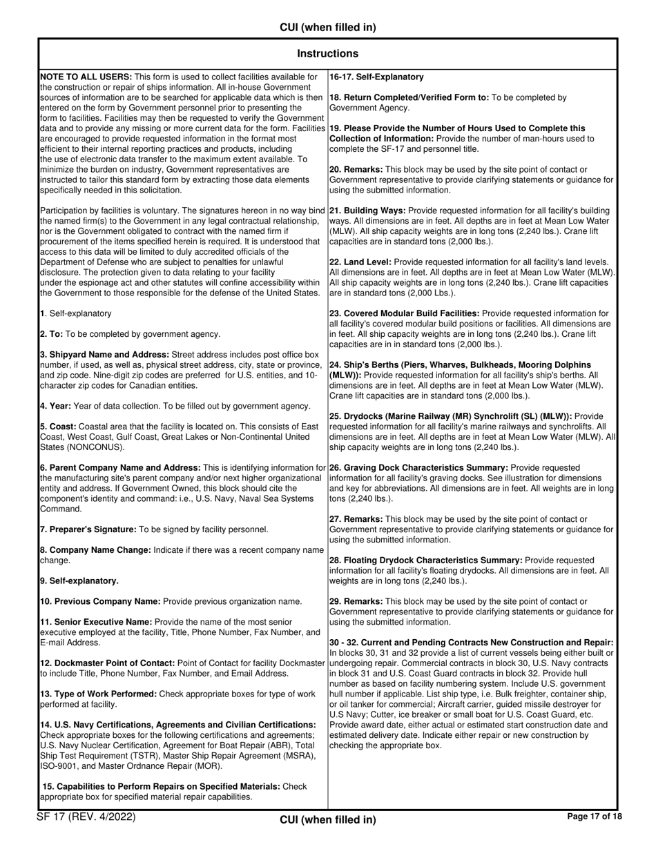 Form SF-17 Facilities Available for the Construction or Repair of Ships, Page 17