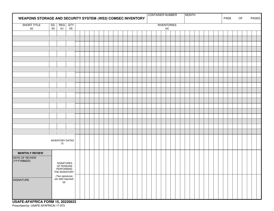 USAFE-AFAFRICA Form 15 Weapons Storage and Security System (Ws3) Comsec Inventory, Page 1