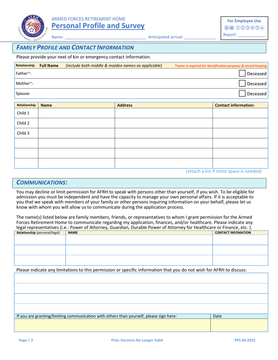 Personal Profile and Survey, Page 3