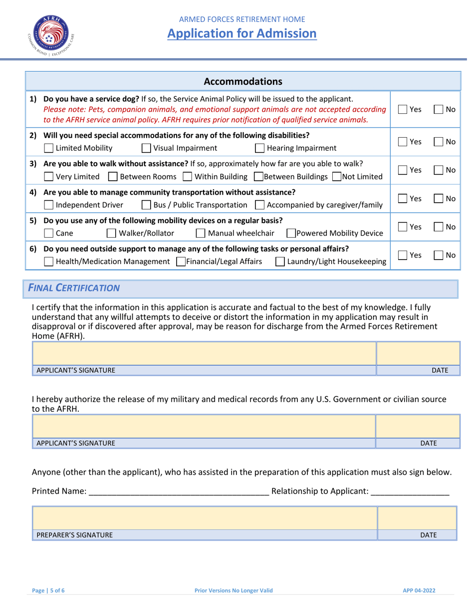 Form APP Application for Admission, Page 7