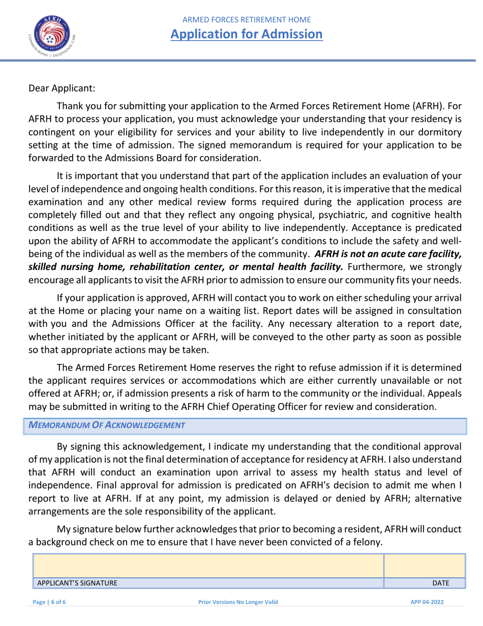 Form APP Application for Admission, Page 8