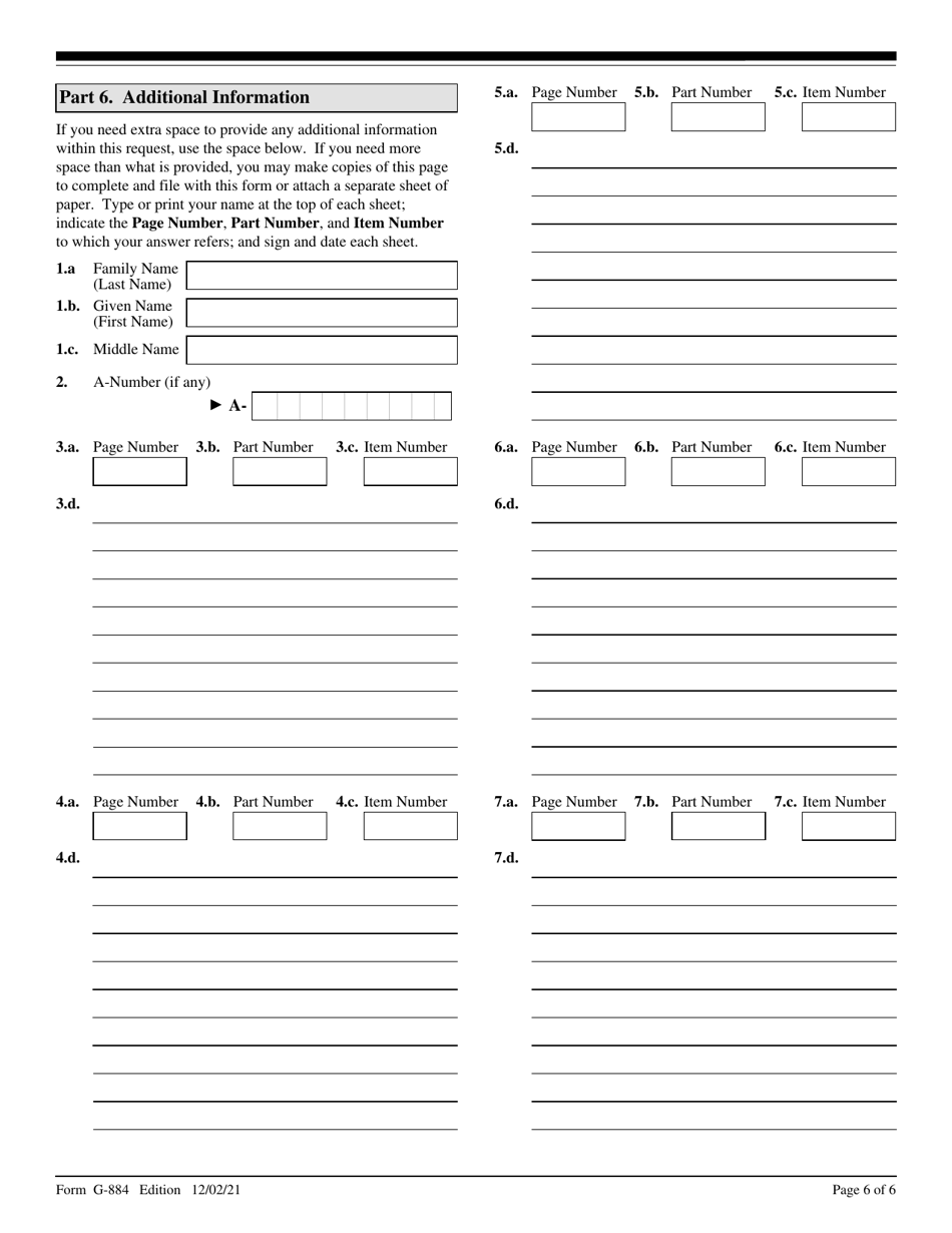 USCIS Form G-884 Request for the Return of Original Documents, Page 6
