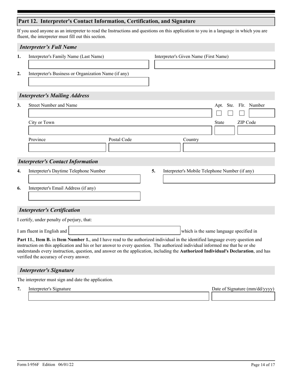 USCIS Form I-956F - Fill Out, Sign Online And Download Fillable PDF ...