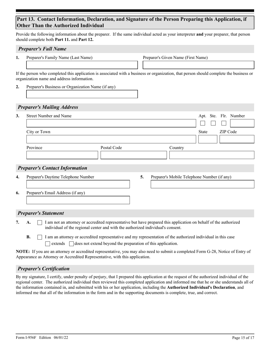 USCIS Form I-956F - Fill Out, Sign Online And Download Fillable PDF ...