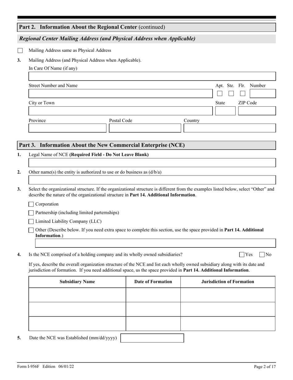 USCIS Form I-956F - Fill Out, Sign Online and Download Fillable PDF ...