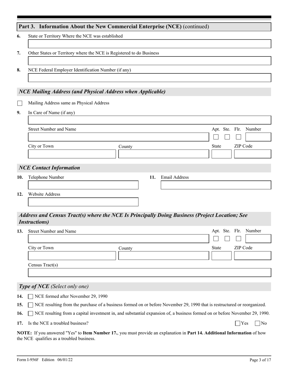 USCIS Form I-956F Application for Approval of an Investment in a Commercial Enterprise, Page 3