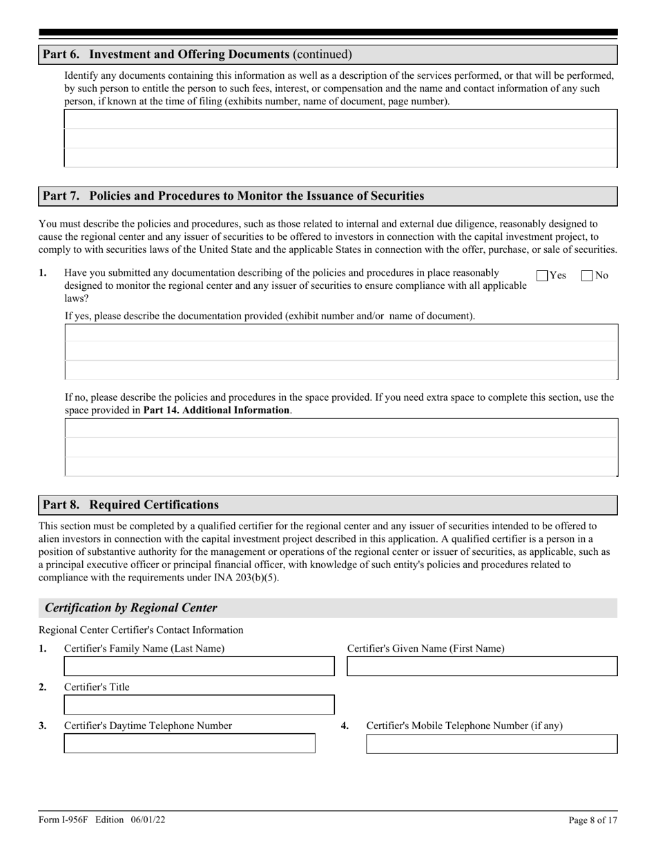 USCIS Form I-956F - Fill Out, Sign Online And Download Fillable PDF ...